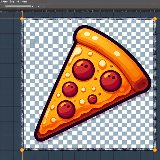 a slice of pizza on a transparent background, predominantly orange. Slice of pizza.
Single Game Texture. In-Game asset. 2d. Blank background. High contrast. No shadows.