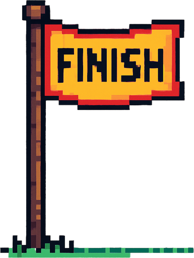 Bandera de meta en un gran poste 
Pixelado.
In-Game asset.  2d.  High contrast.  No shadows