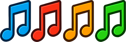 mavi, kırmızı, turuncu ve yeşil nota işareti ayrı ayrı kullanım için.
In-Game asset.  2d.  High contrast.  No shadows