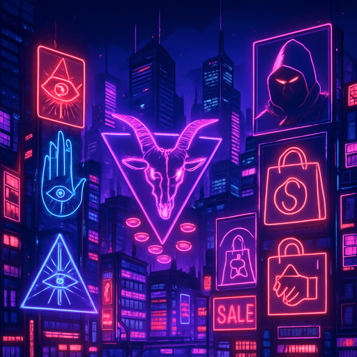 cyberpunk neon anime metropolis skyline holograms billboards, occult-capitalism-consumerism imagery nighttime futuristic architecture glow