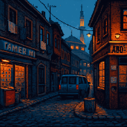 detailed pixelart, fighter style while keeping the original: details, color, and lighting. "Tamer Market" text can be seen