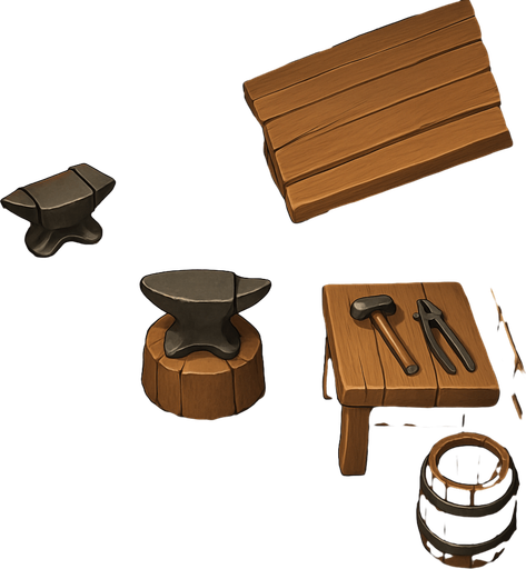 kale olmasın. Top down bir orta çağ demirci evi olsun