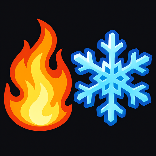 A Fire and Freeze Super Power 2D.
In-Game asset.  2d.  High contrast.  No shadows
