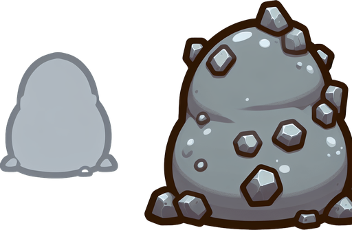 Un slime gris RPG con rocas en su espalda. Estilo suave y simple.
Single Game Texture.  In-Game asset.  2d.  Blank background.  High contrast.  No shadows
