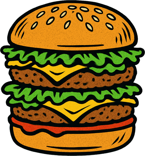 90s comic book style fast food bigmac burger.
In-Game asset.  2d.  High contrast.  No shadows
