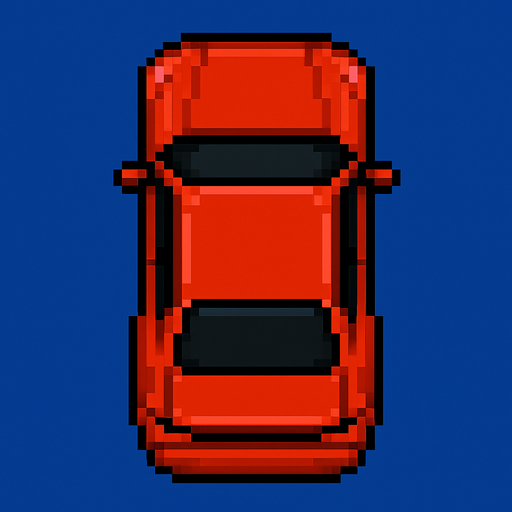 Draw 2d pixel car top view Red.
In-Game asset.  2d.  High contrast.  No shadows