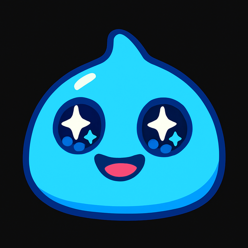 Mavi tatli kucuk slime gozleri parildasin.
In-Game asset.  2d.  High contrast.  No shadows
