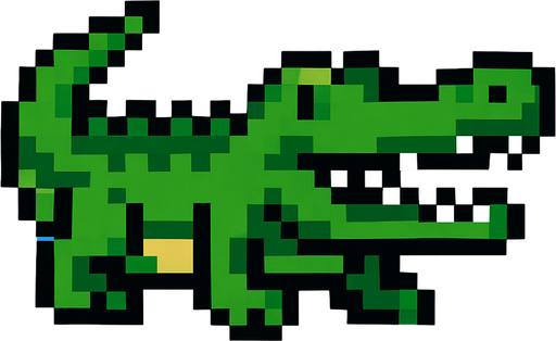Crocodile pixel.
In-Game asset.  2d.  High contrast.  No shadows