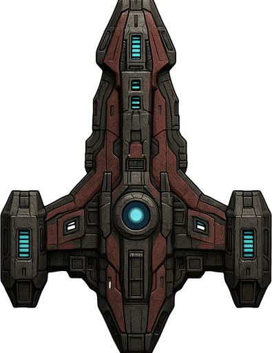 Uzay temalı Savaş Gemisi, gerçekçi, yazısız üstten görünüm. 
In-Game asset.  High contrast.  No shadows