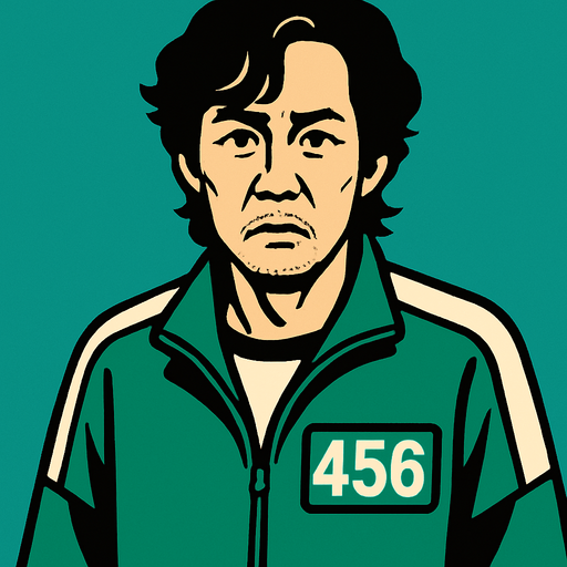 Squid game oyuncu dört yüz elli altı numara.
In-Game asset.  2d.  High contrast.  No shadows