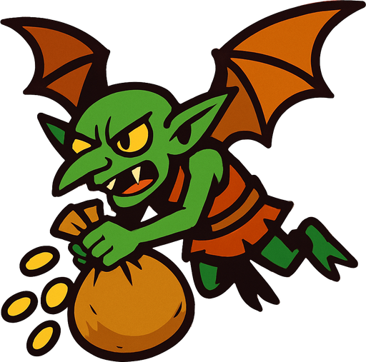 uçan goblin yağmacı.
In-Game asset.  2d.  High contrast.  No shadows