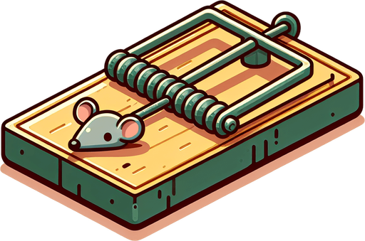 Mouse trap, side view, cartoon Single Game Texture. In-Game asset. 2d. Blank background. High contrast. No shadows.