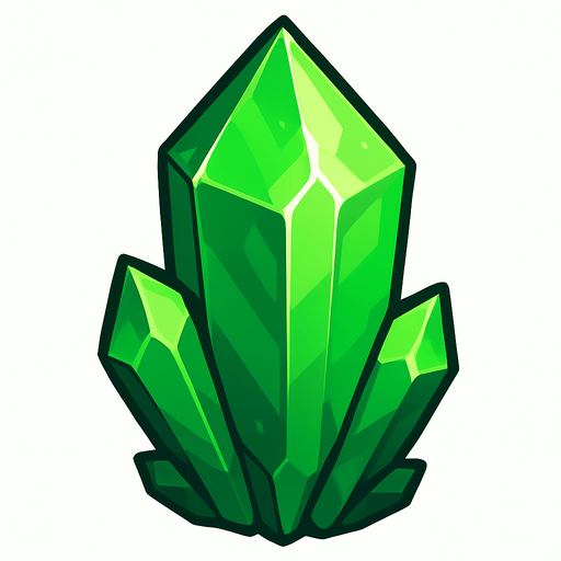 cristal verde de tamaño grande.
In-Game asset.  2d.  High contrast.  No shadows