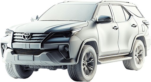 Toyota fortunar in white colour and full realistic.
Single Game Texture. In-Game asset. 2d. Blank background. High contrast. No shadows.