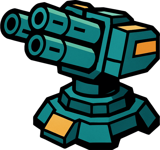 Triple barrel turret.
In-Game asset.  2d.  High contrast.  No shadows