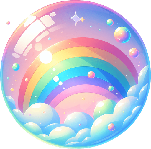 Большой прозрачный радужный пузырь. пастельные цвета
Single Game Texture.  In-Game asset.  2d.  Blank background.  High contrast.  No shadows