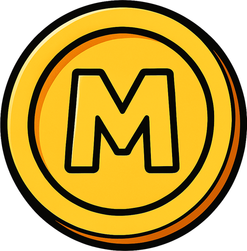Coin, "m" sign.
In-Game asset.  2d.  High contrast.  No shadows