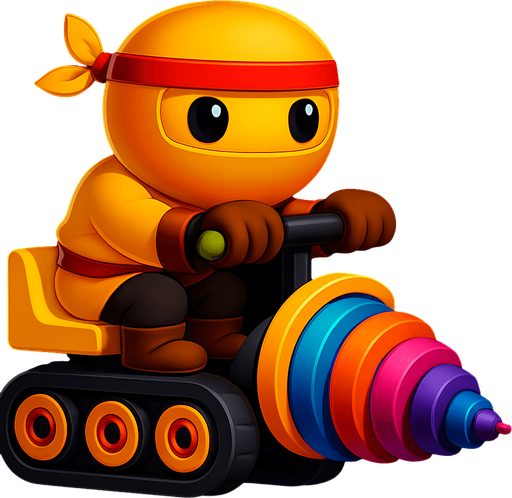 Same image of ninja with dig machine but with different colors. HD colors. yellow