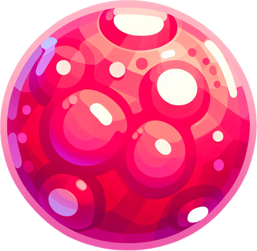 Pink round delicious jam piece.
Single Game Texture. In-Game asset. 2d. Blank background. High contrast. No shadows.