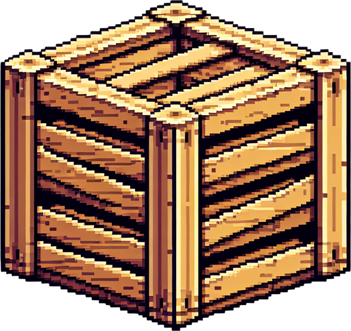 pixel art of a crate, flat side view . Single Game Texture. In-Game asset. 2d. Blank background. High contrast. No shadows.