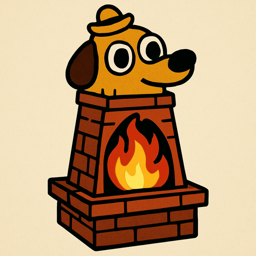 "'This Is Fine' Fire Pit": A tower resembling the "This is Fine" dog meme..
In-Game asset.  2d.  High contrast.  No shadows