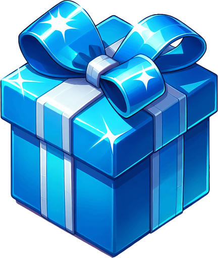 A blue christmas present. Single Game Texture. In-Game asset. 2d. Blank background. High contrast. No shadows.
