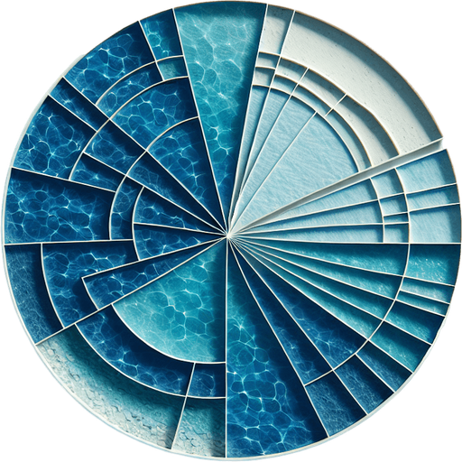 top view of a circle of water sliced into many pieces, flat image..
2d, white background, shadowless.