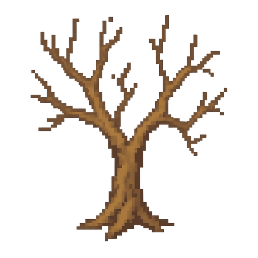 2d pixel dried tree. No background. Transparent background. Blank background. No shadows. 2d. In-Game asset. flat