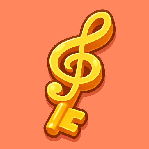 a delicious looking isometric symphony shaped golden key drawn as a 2D illustration for a cute mobile game.
In-Game asset.  2d.  High contrast.  No shadows