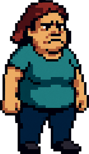 bad regular casual middle aged woman full body 2d pixel art.
In-Game asset.  2d.  High contrast.  No shadows