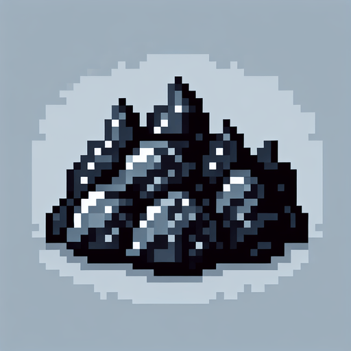 black coal. Single Game Texture. In-Game asset. 2d. Blank background. High contrast. No shadows. pixelated. 8 bit