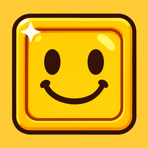 Can you draw a smiling face with rounded edges, square frame, yellow and shiny effect?.
In-Game asset.  2d.  High contrast.  No shadows