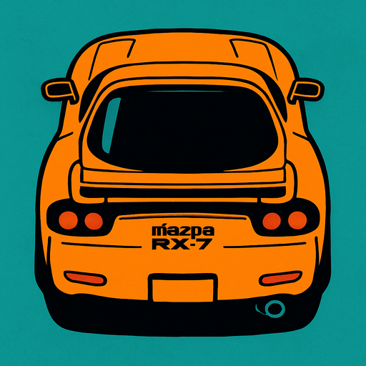 Turuncu mazda rx7 arkasi ama yukaridan
In-Game asset.  2d.  High contrast.  No shadows