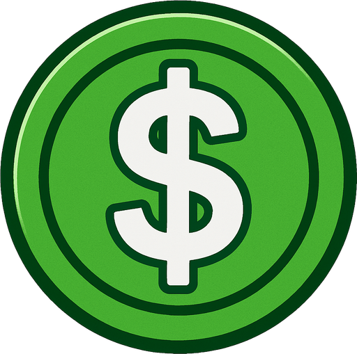 yeşil jeton içerisinde dolar simgesi.
In-Game asset.  2d.  High contrast.  No shadows