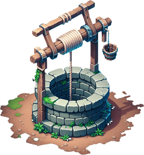 A well in a RTS fantasy style Single Game Texture. In-Game asset. 2d. Blank background. High contrast. No shadows.
