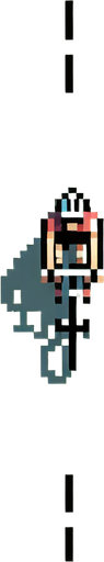 cyclist seen from the top. bird-eye perspective. pixelated. 8 bit.
Single Game Texture. In-Game asset. 2d. Blank background. High contrast. No shadows.
