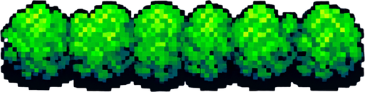 A long horizontal line of low bushes. Top down view. 80s arcade machine graphics..
In-Game asset.  2d.  High contrast.  No shadows