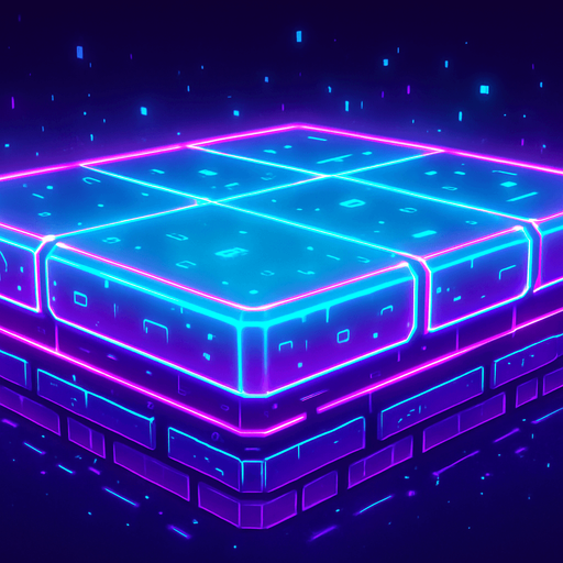 Neon cyberpunk hologram glowing platform side view