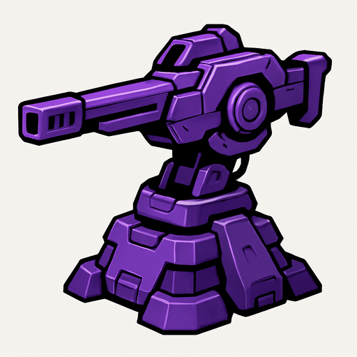 Torreta futurista sniper morada.
In-Game asset.  2d.  High contrast.  No shadows