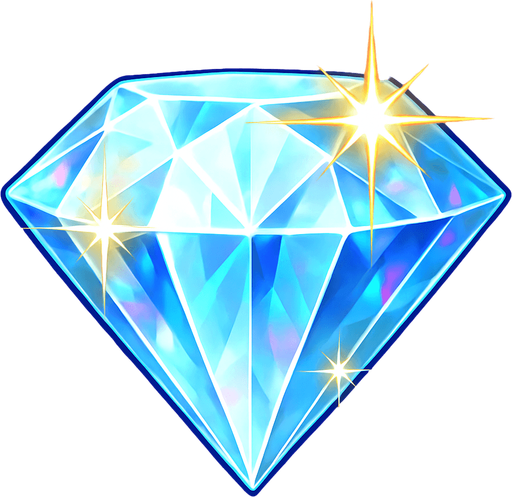 Un diamante grande, multifacetado, con destellos luminosos y un brillo intenso. Debe parecer una joya preciosa. Colores claros y translúcidos (blanco, azul pálido) con reflejos iridiscentes. Estilo de casino de lujo. Fondo transparente. Es el símbolo de mayor valor (50x), debe ser visualmente impactante y deslumbrante..
In-Game asset.  2d.  High contrast.  No shadows