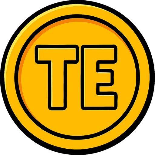 içinde TE yazan coin.
In-Game asset.  2d.  High contrast.  No shadows