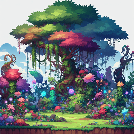 magic forest.
Single Game Texture.  In-Game asset.  2d.  Blank background.  High contrast.  No shadows