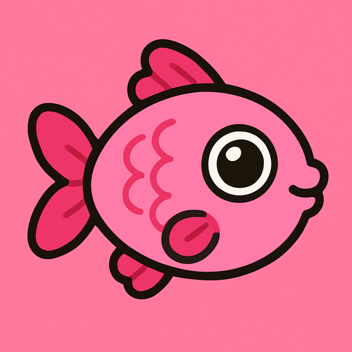 pink cute fish.
In-Game asset.  2d.  High contrast.  No shadows