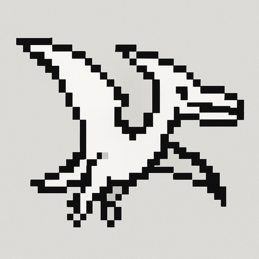 beyaz siyah uçan dinazor kuş.
In-Game asset.  No shadows. pixel