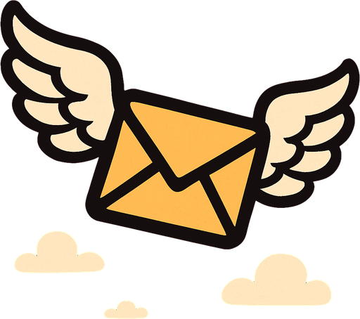Envelope flying through the air with wings.
In-Game asset.  2d.  High contrast.  No shadows