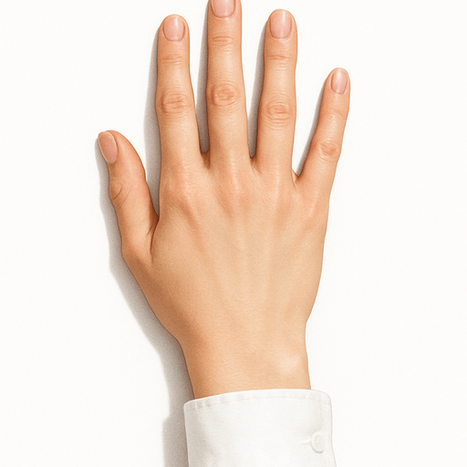 Mano de una persona femenina con camisa blanca vista desde arriba con un estilo realista.
In-Game asset.  2d.  High contrast.  No shadows