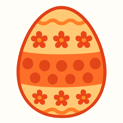 create a cute egg with some pattern and a light orange and light red colors.
In-Game asset.  2d.  High contrast.  No shadows