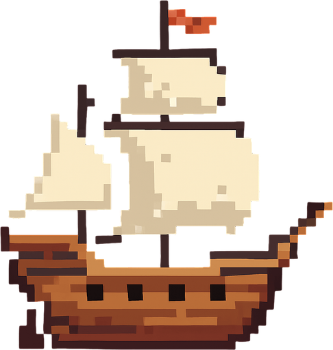 barco de pixeles.
In-Game asset.  2d.  High contrast.  No shadows