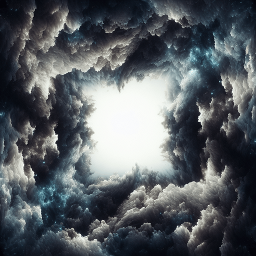 frame made of dark clouds, some blue sparks, it fill the complete screen, in the center is white only, on white background