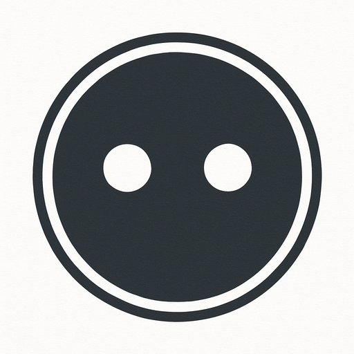 A dark gray circle with a white outline with 2 white dots as eyes.
In-Game asset.  2d.  High contrast.  No shadows